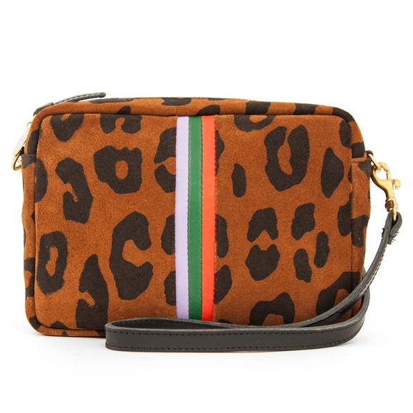Clare V Lucky Pablo Midi Sac Leopard Print Crossbody Bag with Multicolor Stripe - Picture 1 of 6